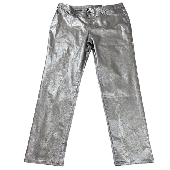 NWT Chicos Jeans Womens Size 18 Chicos 3.5T Silver Gator Print So Slimming Ankle - Picture 1 of 14